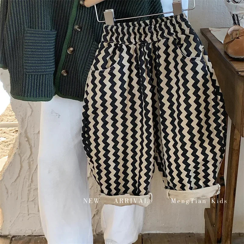 2024 Spring and Autumn New Fashion Korean Style Striped Casual Simple Baby Boys Harem Pants Children Clothing Kids Pants