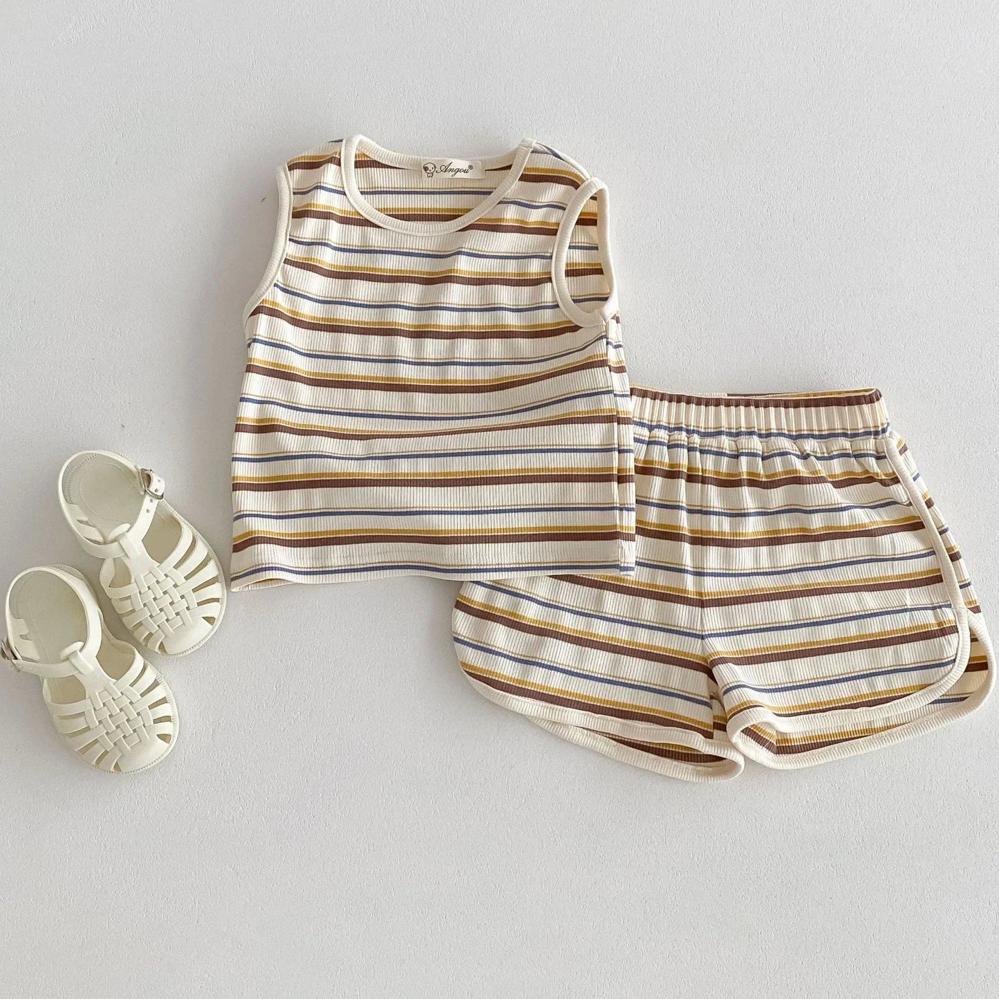 2025 Summer New Baby Sleeveless Clothes Set Infant Boy Girl Vintage Striped T Shirts + Shorts 2pcs Suit Toddler Pajamas Outfits