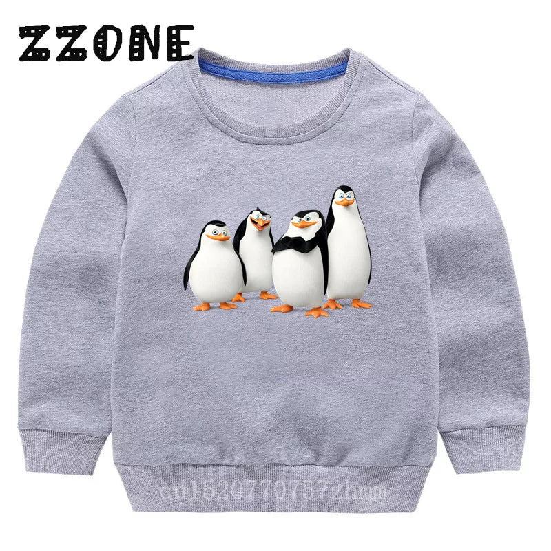 Kids Sweatshirts Animals Of Madagascar Lion Zebra Penguin Cartoon Print Children Hoodies Baby Pullover Tops Girls Boys Clothes