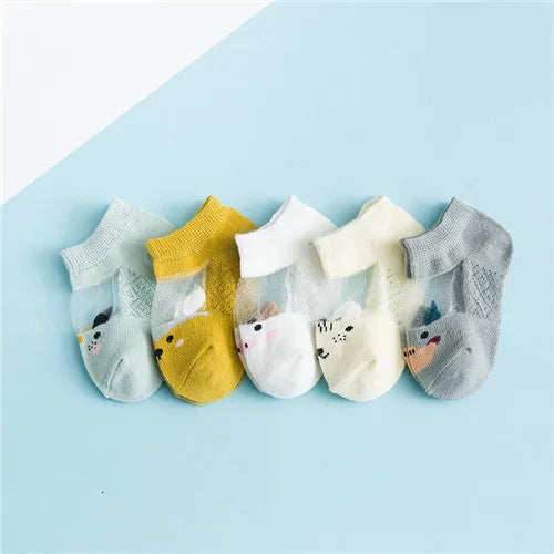5Pairs/lot 0-24M Newborn Baby Boys Girls Socks Cartoon Cotton Baby Socks for Girls Infant Toddler Summer Mesh Thin Accessories