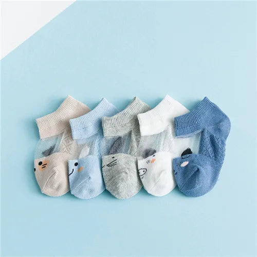 5Pairs/lot 0-24M Newborn Baby Boys Girls Socks Cartoon Cotton Baby Socks for Girls Infant Toddler Summer Mesh Thin Accessories