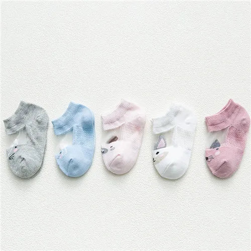 5Pairs/lot 0-24M Newborn Baby Boys Girls Socks Cartoon Cotton Baby Socks for Girls Infant Toddler Summer Mesh Thin Accessories