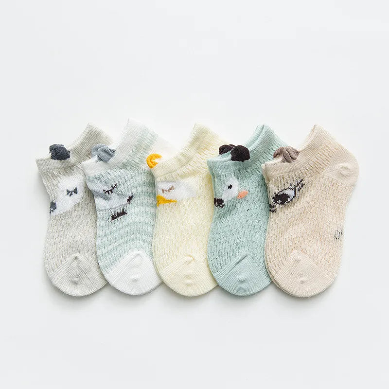 5Pairs/lot 0-24M Newborn Baby Boys Girls Socks Cartoon Cotton Baby Socks for Girls Infant Toddler Summer Mesh Thin Accessories
