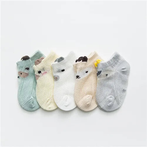 5Pairs/lot 0-24M Newborn Baby Boys Girls Socks Cartoon Cotton Baby Socks for Girls Infant Toddler Summer Mesh Thin Accessories