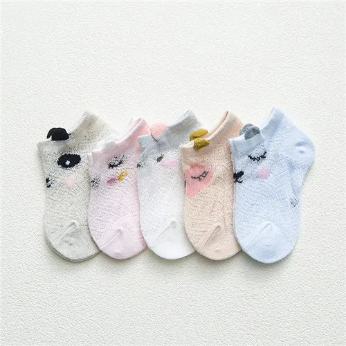 5Pairs/lot 0-24M Newborn Baby Boys Girls Socks Cartoon Cotton Baby Socks for Girls Infant Toddler Summer Mesh Thin Accessories