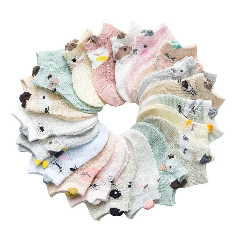 5Pairs/lot 0-24M Newborn Baby Boys Girls Socks Cartoon Cotton Baby Socks for Girls Infant Toddler Summer Mesh Thin Accessories