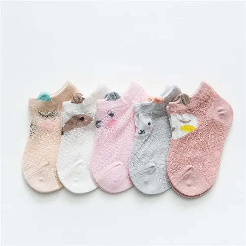 5Pairs/lot 0-24M Newborn Baby Boys Girls Socks Cartoon Cotton Baby Socks for Girls Infant Toddler Summer Mesh Thin Accessories