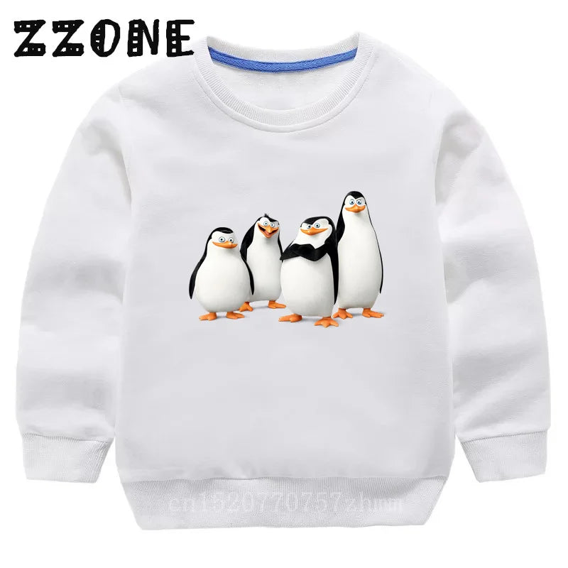 Kids Sweatshirts Animals Of Madagascar Lion Zebra Penguin Cartoon Print Children Hoodies Baby Pullover Tops Girls Boys Clothes