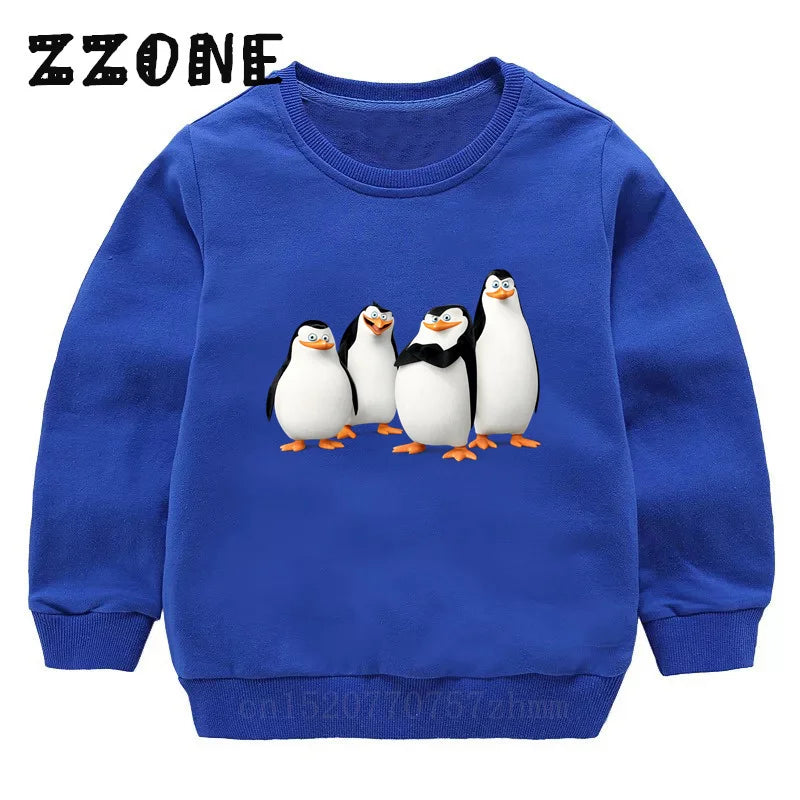 Kids Sweatshirts Animals Of Madagascar Lion Zebra Penguin Cartoon Print Children Hoodies Baby Pullover Tops Girls Boys Clothes
