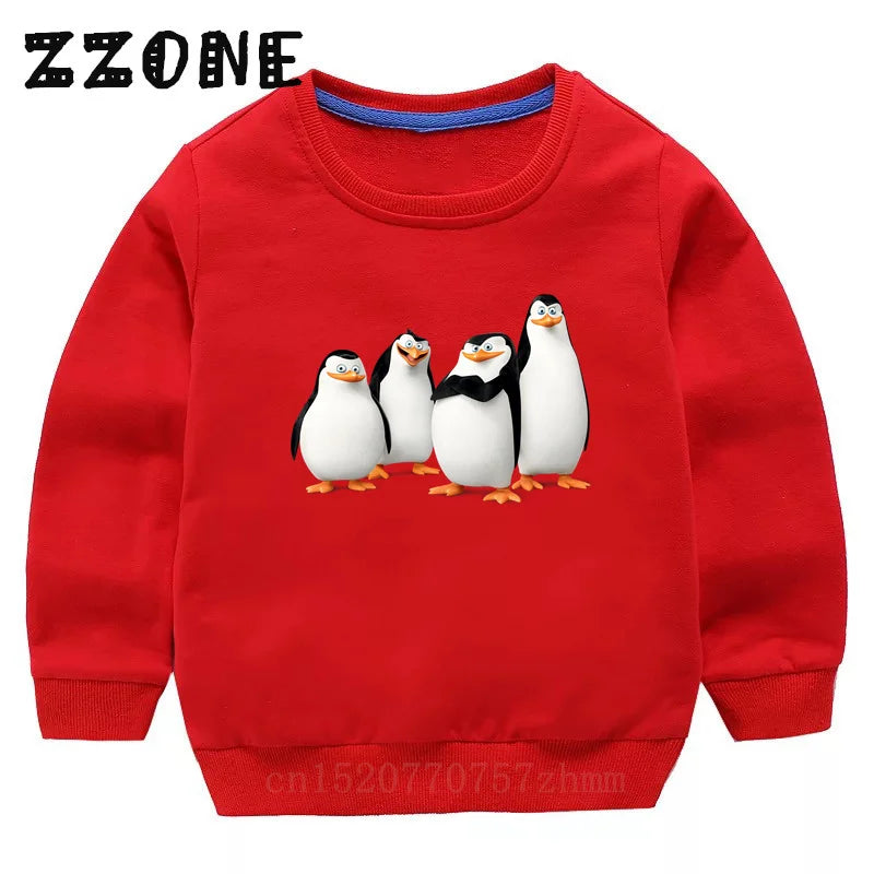 Kids Sweatshirts Animals Of Madagascar Lion Zebra Penguin Cartoon Print Children Hoodies Baby Pullover Tops Girls Boys Clothes