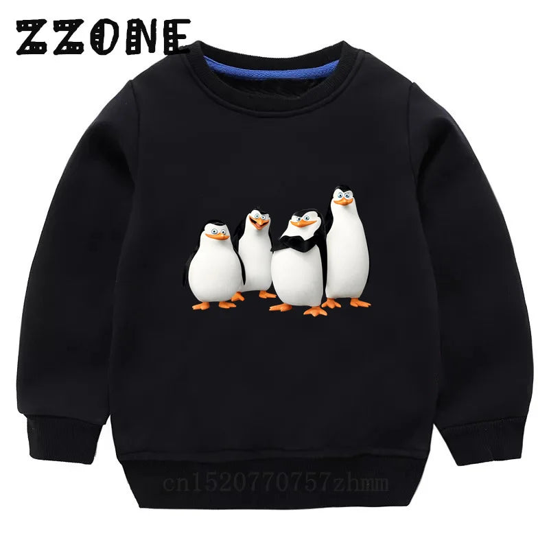 Kids Sweatshirts Animals Of Madagascar Lion Zebra Penguin Cartoon Print Children Hoodies Baby Pullover Tops Girls Boys Clothes