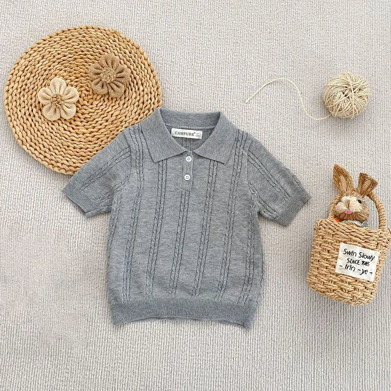 MILANCEL New Summer Kids Polo Shirts 18M-8Y Solid Color Knit Girls T-shirt Loose Ventilate Children Clothes Boys Leisure Tops