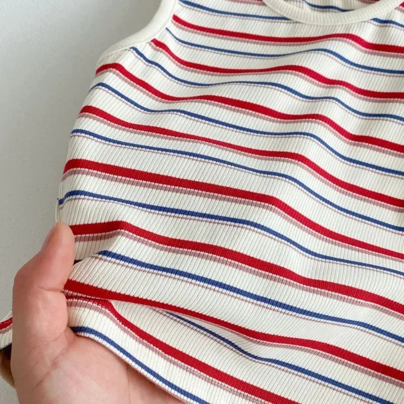 2025 Summer New Baby Sleeveless Clothes Set Infant Boy Girl Vintage Striped T Shirts + Shorts 2pcs Suit Toddler Pajamas Outfits