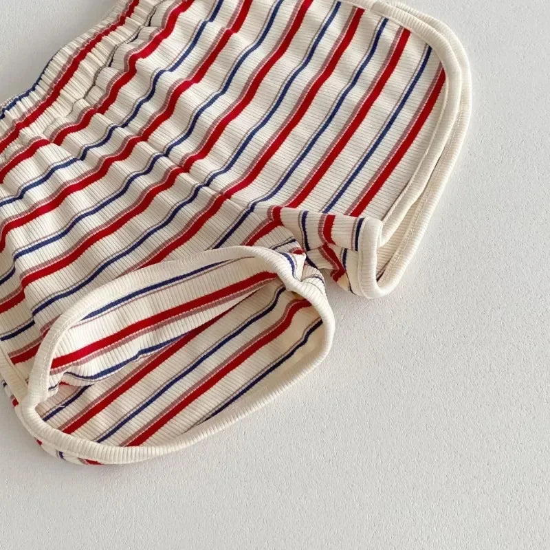 2025 Summer New Baby Sleeveless Clothes Set Infant Boy Girl Vintage Striped T Shirts + Shorts 2pcs Suit Toddler Pajamas Outfits