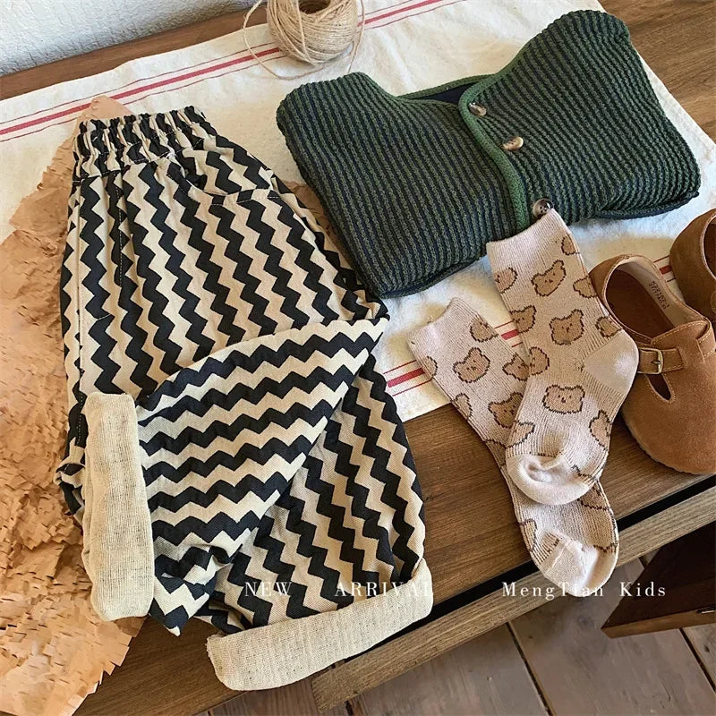 2024 Spring and Autumn New Fashion Korean Style Striped Casual Simple Baby Boys Harem Pants Children Clothing Kids Pants