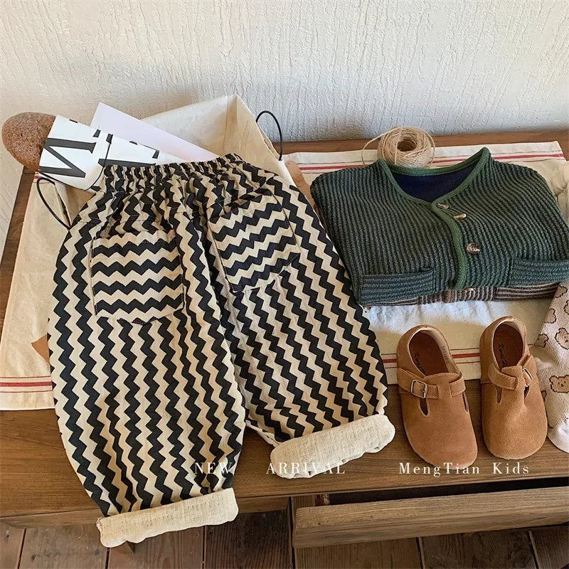 2024 Spring and Autumn New Fashion Korean Style Striped Casual Simple Baby Boys Harem Pants Children Clothing Kids Pants