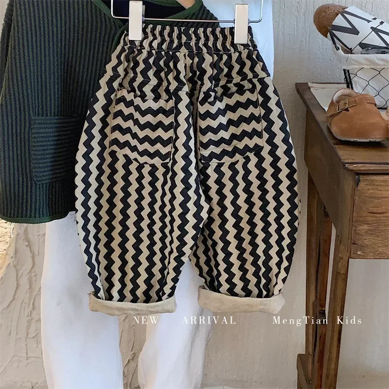 2024 Spring and Autumn New Fashion Korean Style Striped Casual Simple Baby Boys Harem Pants Children Clothing Kids Pants
