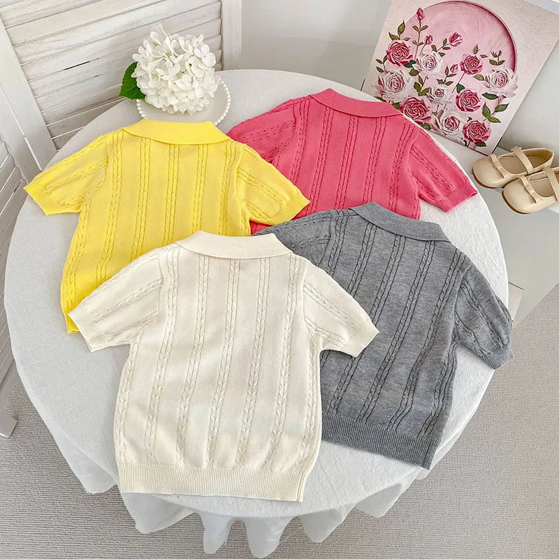 MILANCEL New Summer Kids Polo Shirts 18M-8Y Solid Color Knit Girls T-shirt Loose Ventilate Children Clothes Boys Leisure Tops