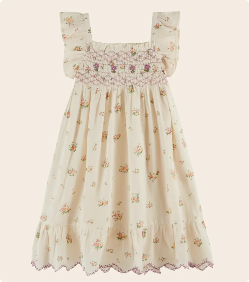2026 SS Summer Embroidered flowers Girl Denim Dress EM Pleated Kids Short Sleeve Princess Dresses Clothes