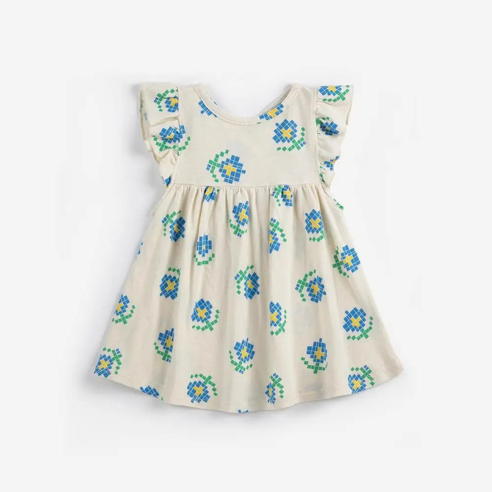Fashion Girls Dress 2026 Spring Summer Flower Printed Fashion Dresses Baby Kids Skirts Series Outfit Clothing
