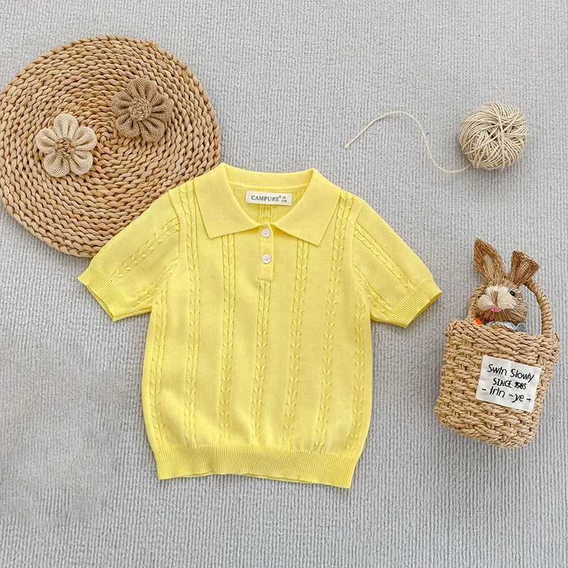 MILANCEL New Summer Kids Polo Shirts 18M-8Y Solid Color Knit Girls T-shirt Loose Ventilate Children Clothes Boys Leisure Tops
