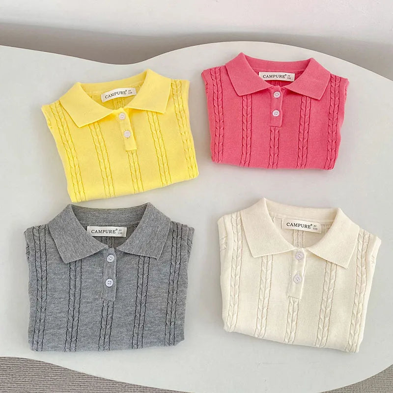 MILANCEL New Summer Kids Polo Shirts 18M-8Y Solid Color Knit Girls T-shirt Loose Ventilate Children Clothes Boys Leisure Tops