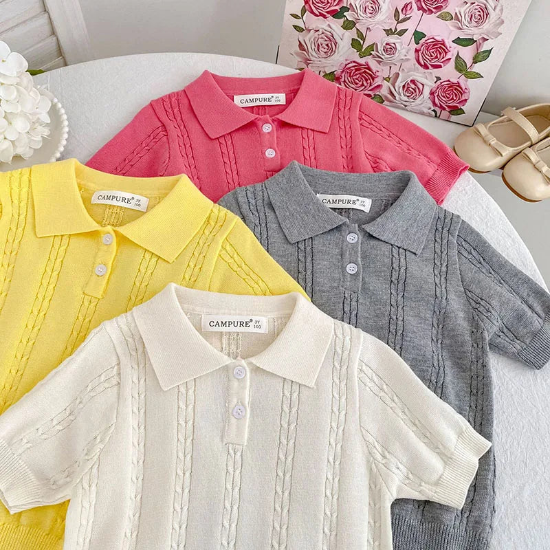 MILANCEL New Summer Kids Polo Shirts 18M-8Y Solid Color Knit Girls T-shirt Loose Ventilate Children Clothes Boys Leisure Tops