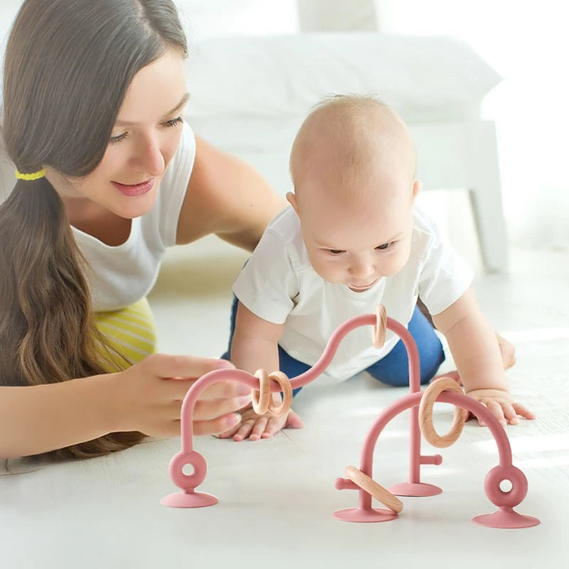 Baby Toy Silicone Educational Toys Infant Montessori Toy Teething Track Maze Wooden Roller Coaster Bead Baby Accessory Teether