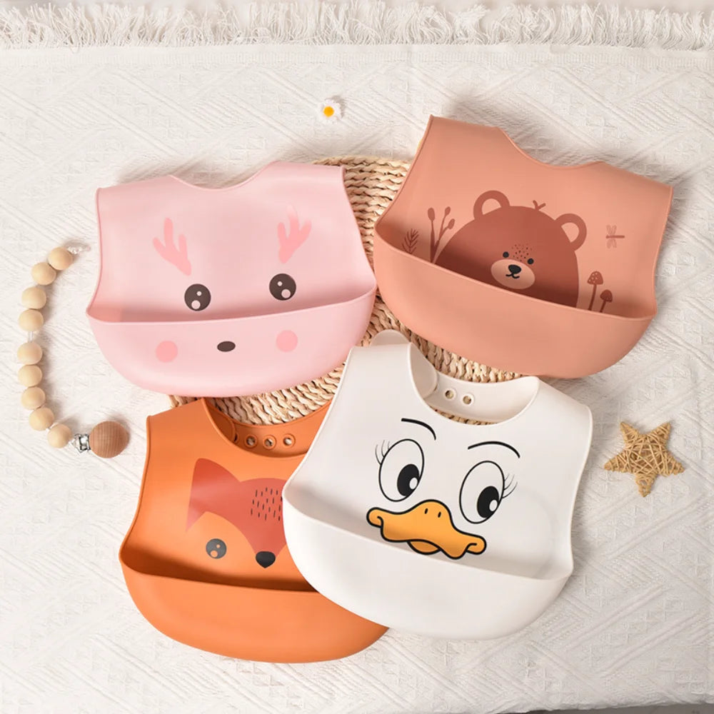 Hot Soft Silicone Baby Feeding Bibs Waterproof Antibacterial Toddler Kids Large Pocket Bibs baby accessories