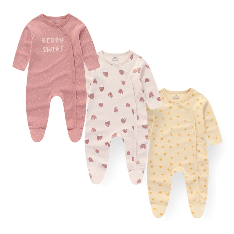 Kiddiezoom 3 Pcs/Lot Autumn Winter Unisex Cartoon Long Sleeve Baby Boy Girl Romper 100%Cotton Soft Newborn Jumpsuits Clothing