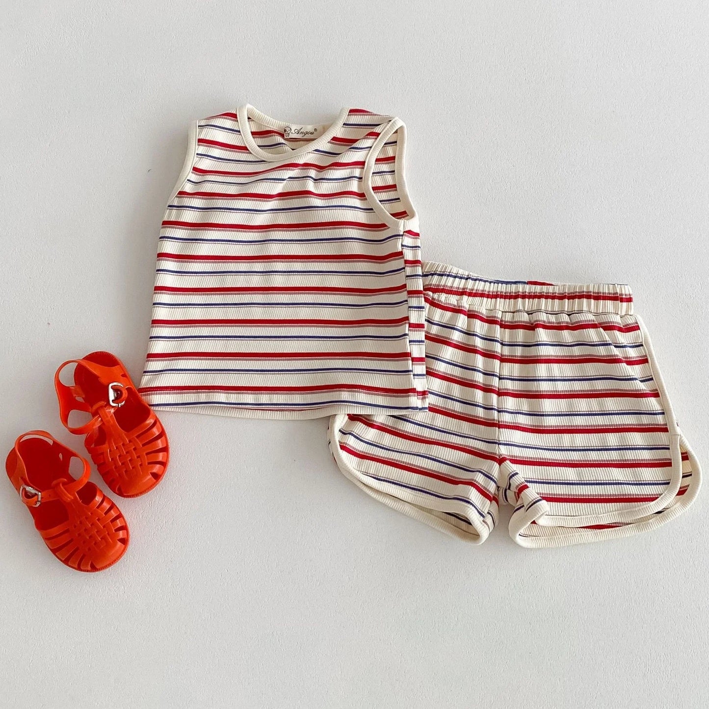 2025 Summer New Baby Sleeveless Clothes Set Infant Boy Girl Vintage Striped T Shirts + Shorts 2pcs Suit Toddler Pajamas Outfits