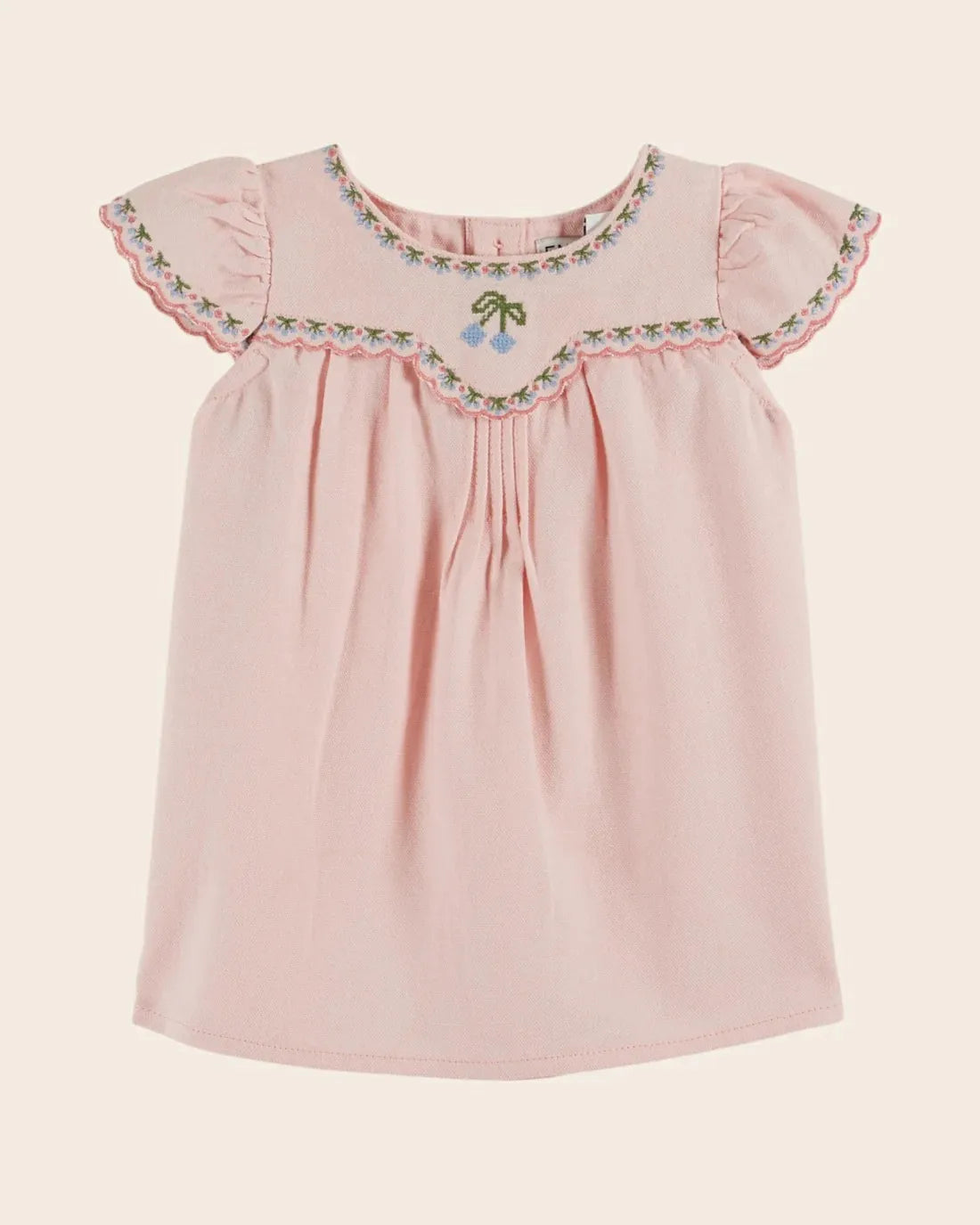 2026 SS Summer Embroidered flowers Girl Denim Dress EM Pleated Kids Short Sleeve Princess Dresses Clothes