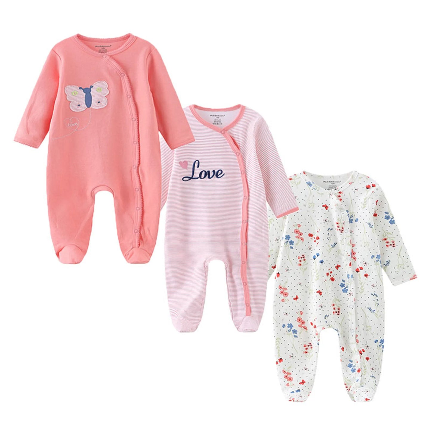 Kiddiezoom 3 Pcs/Lot Autumn Winter Unisex Cartoon Long Sleeve Baby Boy Girl Romper 100%Cotton Soft Newborn Jumpsuits Clothing