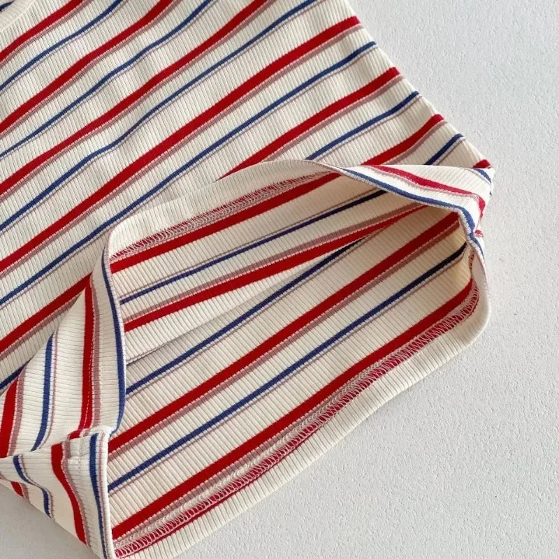 2025 Summer New Baby Sleeveless Clothes Set Infant Boy Girl Vintage Striped T Shirts + Shorts 2pcs Suit Toddler Pajamas Outfits