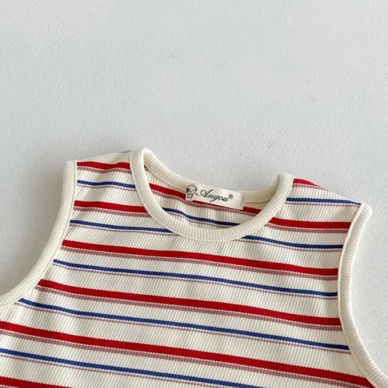 2025 Summer New Baby Sleeveless Clothes Set Infant Boy Girl Vintage Striped T Shirts + Shorts 2pcs Suit Toddler Pajamas Outfits
