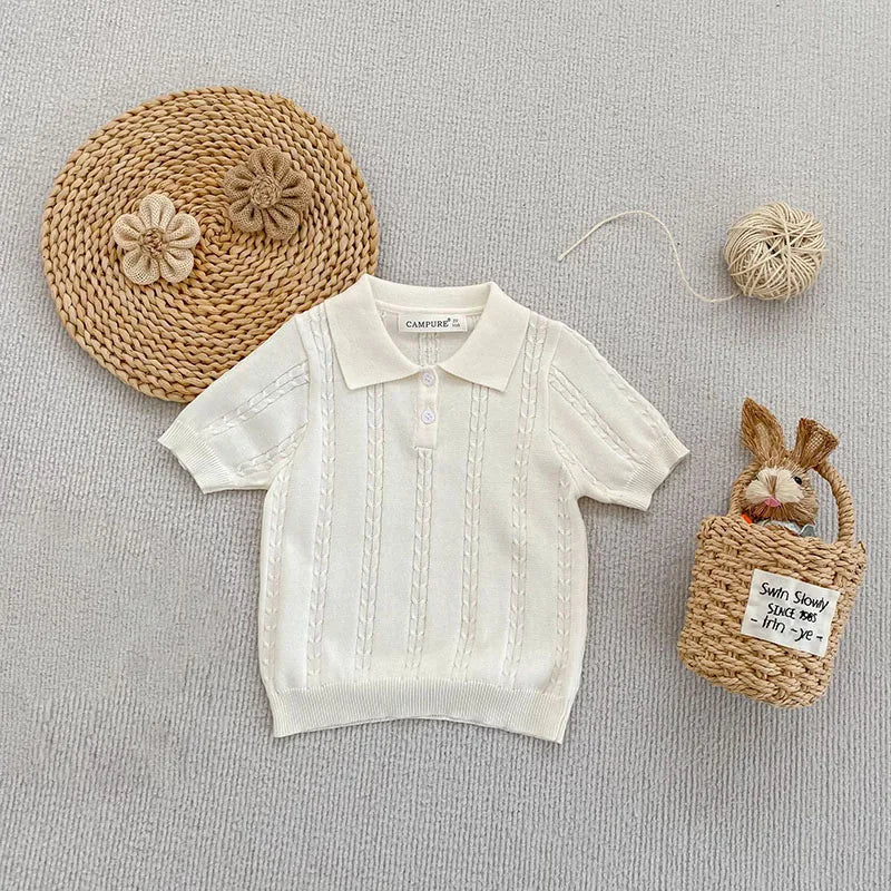 MILANCEL New Summer Kids Polo Shirts 18M-8Y Solid Color Knit Girls T-shirt Loose Ventilate Children Clothes Boys Leisure Tops