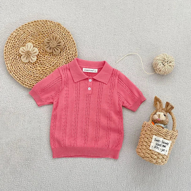 MILANCEL New Summer Kids Polo Shirts 18M-8Y Solid Color Knit Girls T-shirt Loose Ventilate Children Clothes Boys Leisure Tops